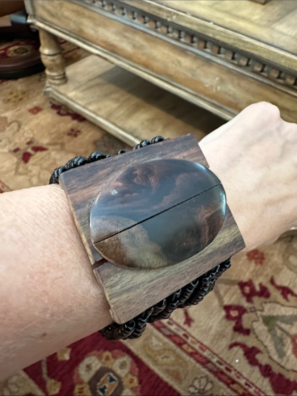 Handcrafted Brown Wood and Resin Cuff Bracelet